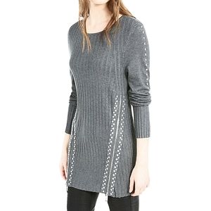 Bar III Gray Zippered Studded Sweater RARE Edgy Fall Party Punk Rock Winter